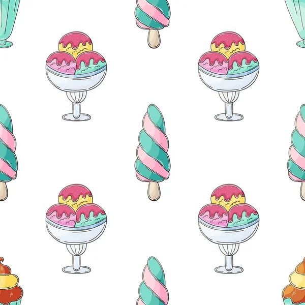 Ice Cream Seamless Pattern Wonderful Bright Pattern Sweet Cold Dessert — Stockvektor