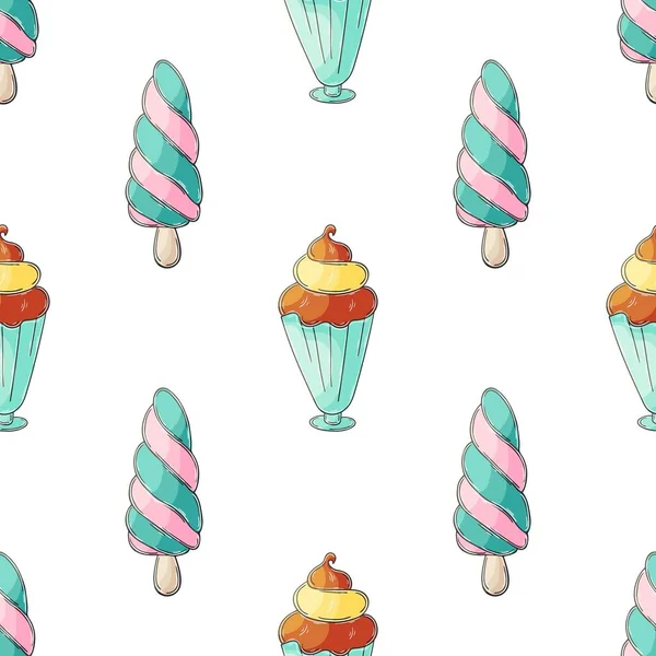 Ice Cream Seamless Pattern Wonderful Bright Pattern Sweet Cold Dessert — Stockvector