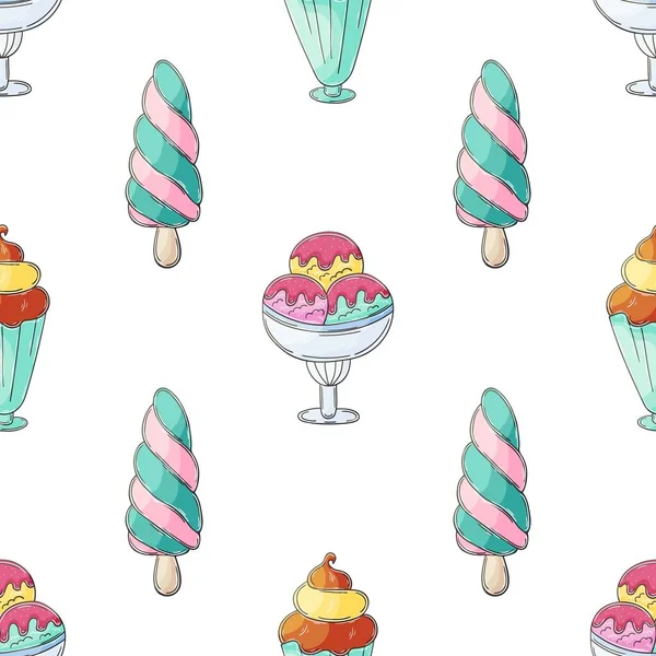 Ice Cream Seamless Pattern Summer Wonderful Bright Pattern Sweet Cold — Stockový vektor