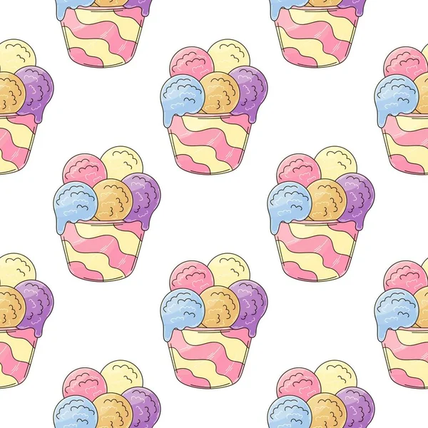 Ice Cream Seamless Pattern Multicolored Ice Cream Balls Cute Summer — Stockvector