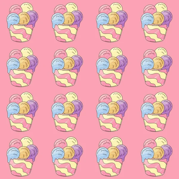 Ice Cream Seamless Pattern Multicolored Ice Cream Balls Cute Summer —  Vetores de Stock