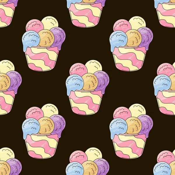 Ice Cream Seamless Pattern Multicolored Ice Cream Balls Cute Summer — Stockový vektor
