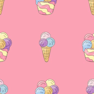 Dondurma izi yok. Çok renkli dondurma topları. Güzel bir yaz şablonu. Kumaş tasarımı, tekstil, kumaş, duvar kağıdı, ambalaj için yazdırma