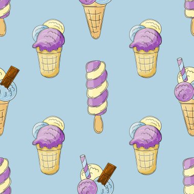 Dondurma izi yok. Yabanmersinli dondurma. Güzel bir yaz şablonu. Kumaş tasarımı, tekstil, kumaş, duvar kağıdı, ambalaj kağıdı baskısı