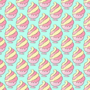 Dondurma izi yok. Böğürtlenli dondurma. Güzel bir yaz şablonu. Kumaş tasarımı için baskı, tekstil