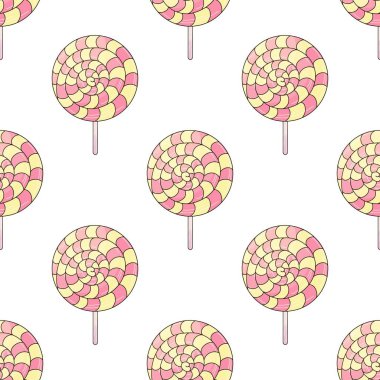 Şekerli şirin bir desen. Yuvarlak gökkuşağı lolipopları kusursuz desen. Şekerler