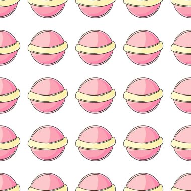 Şekerli şirin bir desen. Yuvarlak gökkuşağı lolipopları kusursuz desen. Şekerler. Kumaş tekstil, kumaş baskısı