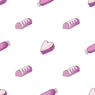 Şekerli şirin bir desen. Pembe şekerli, pürüzsüz desen. Kumaş tasarımı, tekstil, kumaş, duvar kağıdı, ambalaj kağıdı baskısı