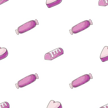 Şekerli şirin bir desen. Pembe şekerli, pürüzsüz desen. Kumaş tasarımı, tekstil, kumaş, duvar kağıdı, ambalaj için yazdırma