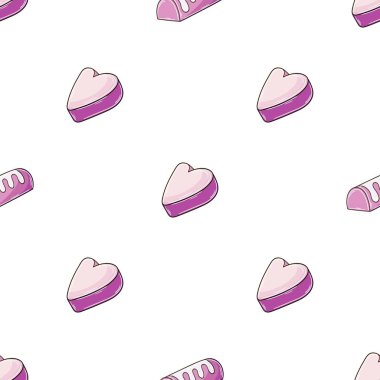 Şekerli şirin bir desen. Kalp. Pembe şekerli, pürüzsüz desen. Kumaş tasarımı için baskı, tekstil