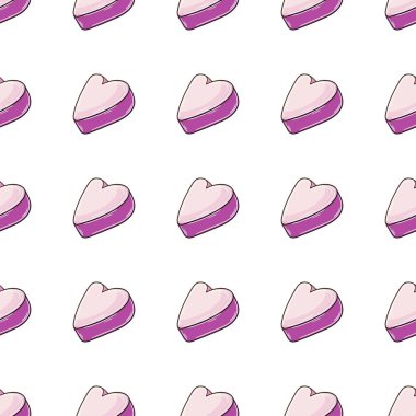 Şekerli şirin bir desen. Kalp. Pembe şekerli, pürüzsüz desen. Kumaş tasarımı, tekstil, kumaş, duvar kağıdı için yazdır