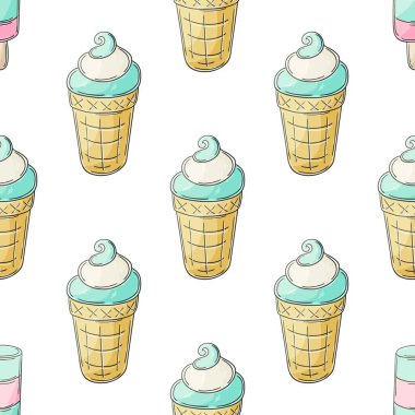 Cute ice cream seamless pattern. Wonderful bright pattern with cold blue dessert. Summer. Print for cloth design, textile, fabric, wallpaper, wrapping