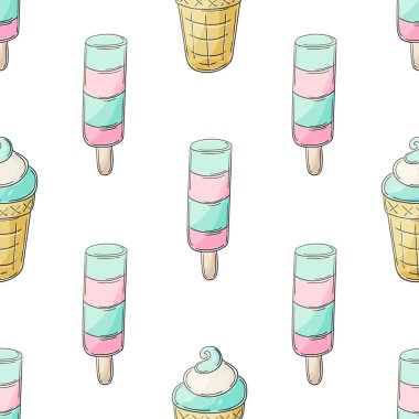 Cute ice cream seamless pattern. Summer. Wonderful bright pattern with cold blue dessert