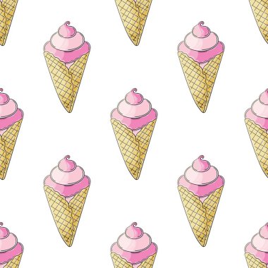 Dondurmanın pürüzsüz deseni güzelmiş. Buzlu dondurma, dondurma ve dondurulmuş tatlı ile yaz tatili. Kumaş tasarımı için baskı, tekstil