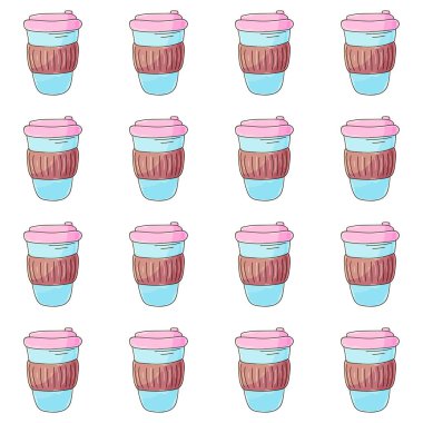 Kahve, milkshake, kusursuz desenler. Kahve dükkanı ya da kahve aşıkları için hoş bir desen. Kumaş tasarımı, tekstil, kumaş baskısı