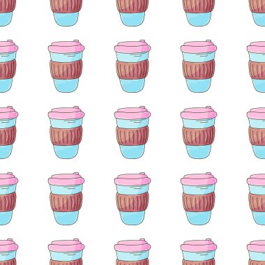 Kahve, milkshake, kusursuz desenler. Kahve dükkanı ya da kahve aşıkları için hoş bir desen. Kumaş tasarımı, tekstil, kumaş, duvar kağıdı, ambalaj için yazdırma