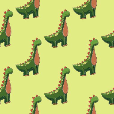 Jurasik dönemin dinozorları. El çizimi şirin dinozorlar kusursuz desen. Kumaş tasarımı için baskı, tekstil