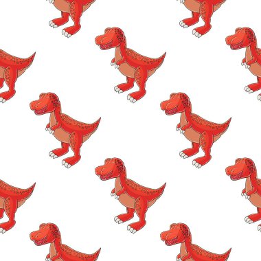 Dinozor desenli şirin çocuklar. Tyrannosaur. Renkli dinozor vektör arka planı. Kumaş tasarımı, tekstil, kumaş, duvar kağıdı, ambalaj için yazdırma