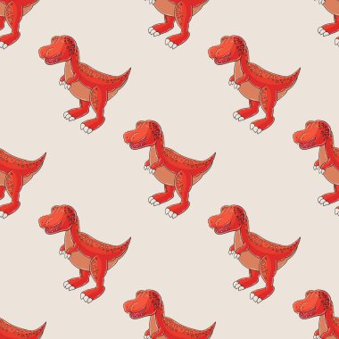 Dinozor desenli şirin çocuklar. Tyrannosaur. Renkli dinozor vektör arka planı. Kumaş tasarımı, tekstil, kumaş, duvar kağıdı, ambalaj kağıdı baskısı