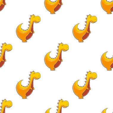 Dinozor desenli şirin çocuklar. Turuncu dinozorlar vektör arka planı. Kumaş tasarımı, tekstil, kumaş baskısı