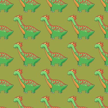Şirin yeşil dinozor deseni. Renkli dinozor vektör arka planı. Kumaş tasarımı, tekstil, kumaş, duvar kağıdı için yazdır