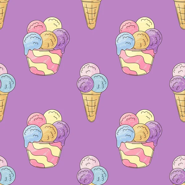 Мороженое Бесшовный Шаблон Разноцветные Шарики Мороженым Симпатичный Летний Узор Print — стоковый вектор