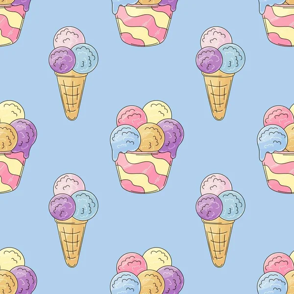 Ice Cream Seamless Pattern Multicolored Ice Cream Balls Cute Summer —  Vetores de Stock