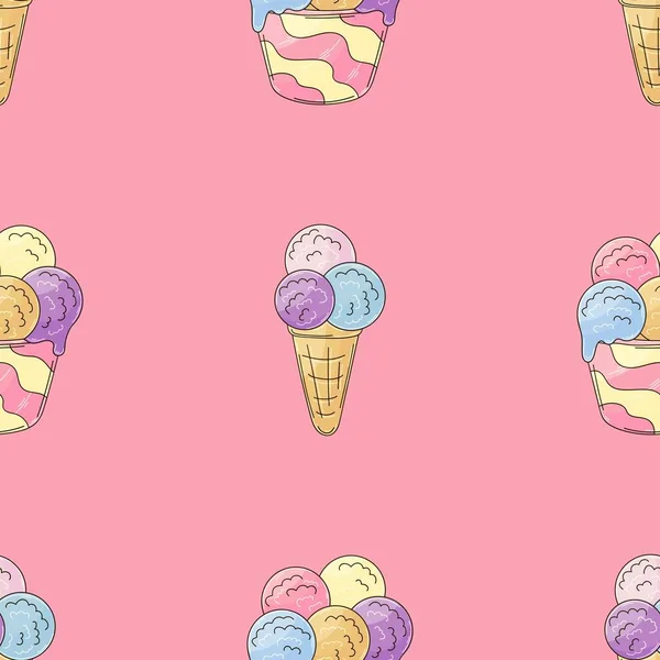 Мороженое Бесшовный Шаблон Разноцветные Шарики Мороженым Симпатичный Летний Узор Печать — стоковый вектор