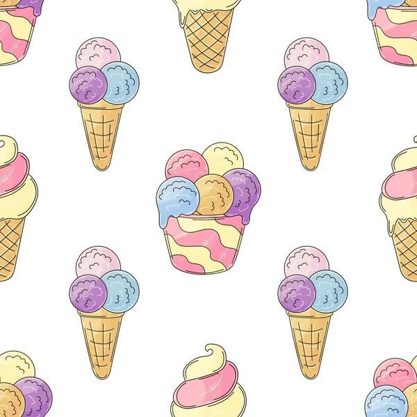 Ice Cream Seamless Pattern Multicolored Ice Cream Balls Cute Summer — ストックベクタ