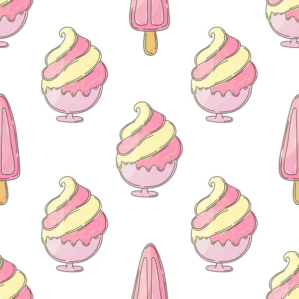 Ice Cream Seamless Pattern Berry Ice Cream Cute Summer Pattern — Stockový vektor