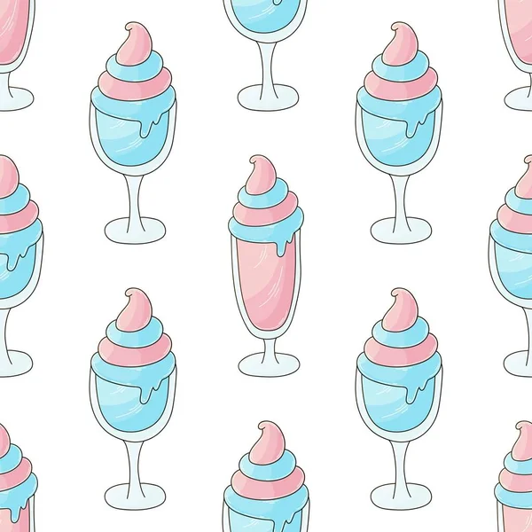 Ice Cream Cocktails Seamless Pattern Cute Pattern Cold Dessert Print — Stock Vector