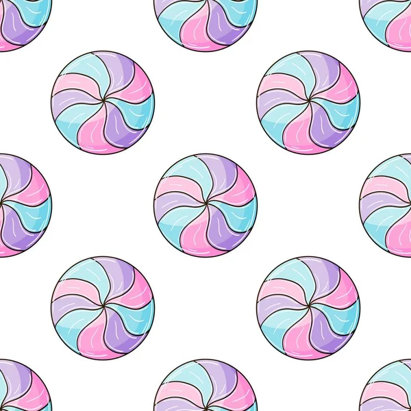 Cute Pattern Sweets Candies Purple Lollipops Seamless Pattern Print Cloth — Archivo Imágenes Vectoriales