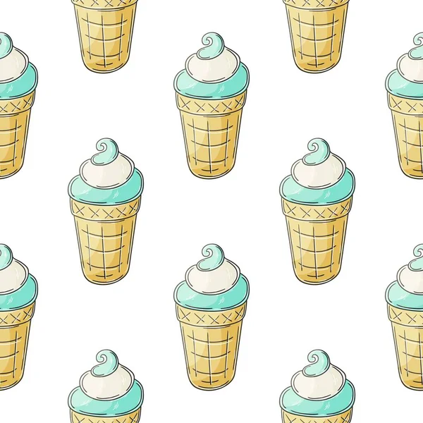 Cute Ice Cream Seamless Pattern Wonderful Bright Pattern Cold Blue — Archivo Imágenes Vectoriales
