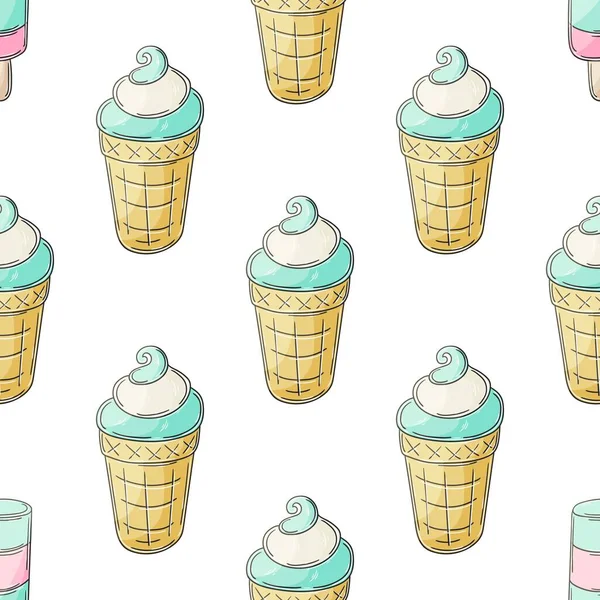Cute Ice Cream Seamless Pattern Wonderful Bright Pattern Cold Blue — Stock Vector
