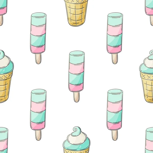 Cute Ice Cream Seamless Pattern Summer Wonderful Bright Pattern Cold — Archivo Imágenes Vectoriales