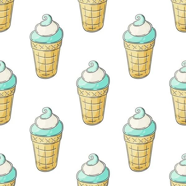 Cute Ice Cream Seamless Pattern Summer Wonderful Pattern Cold Blue — Image vectorielle