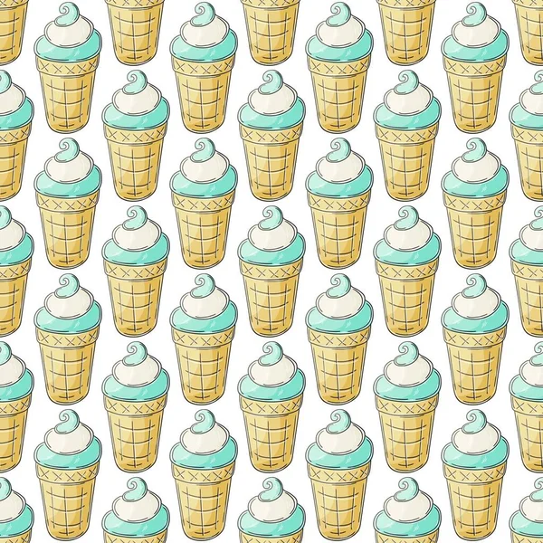 Cute Ice Cream Seamless Pattern Wonderful Bright Pattern Cold Blue —  Vetores de Stock