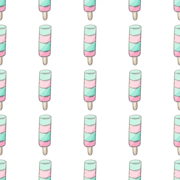 Cute Ice Cream Seamless Pattern Summer Wonderful Bright Pattern Cold — Stok Vektör