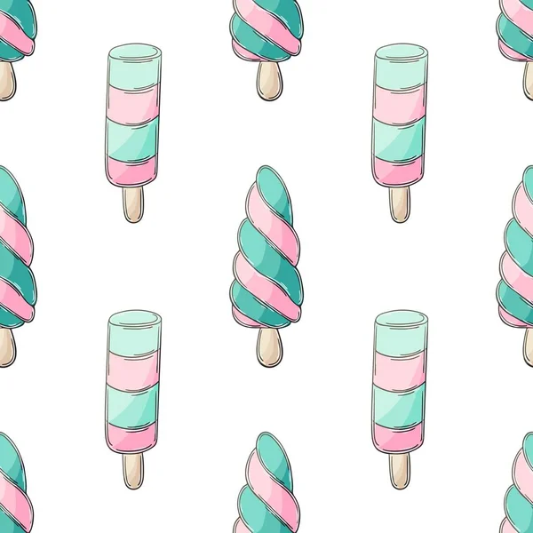 Cute Ice Cream Seamless Pattern Summer Wonderful Bright Pattern Cold — Archivo Imágenes Vectoriales