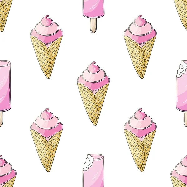 Cute Ice Cream Seamless Pattern Summer Holidays Popsicles Ice Cream — Image vectorielle