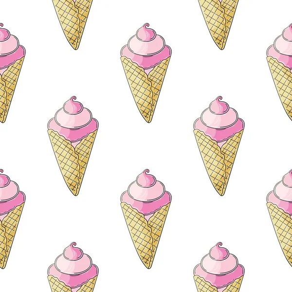 Cute Ice Cream Seamless Pattern Summer Holidays Popsicles Ice Cream — Image vectorielle