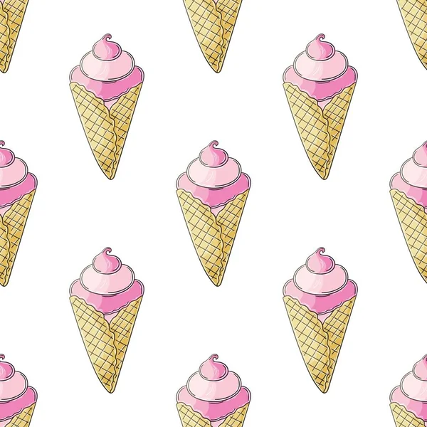 Cute Ice Cream Seamless Pattern Summer Holidays Popsicles Ice Cream — 图库矢量图片