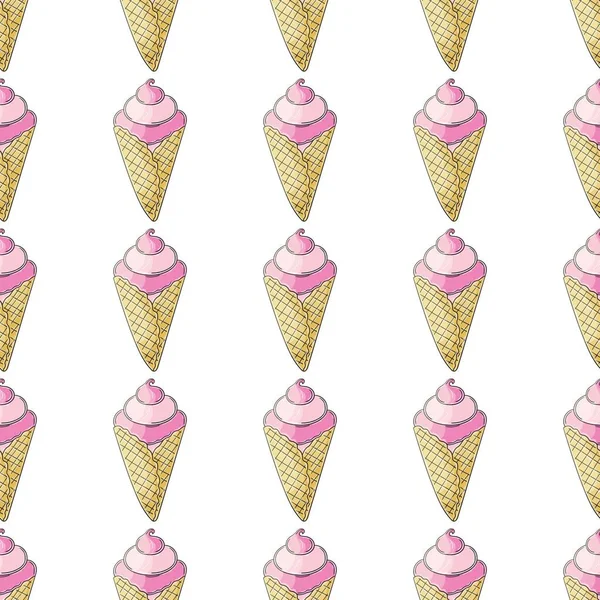 Cute Ice Cream Seamless Pattern Summer Holidays Popsicles Ice Cream — 图库矢量图片