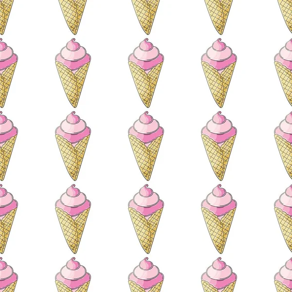 Mignon Modèle Crème Glacée Sans Couture Vacances Été Avec Popsicles — Image vectorielle