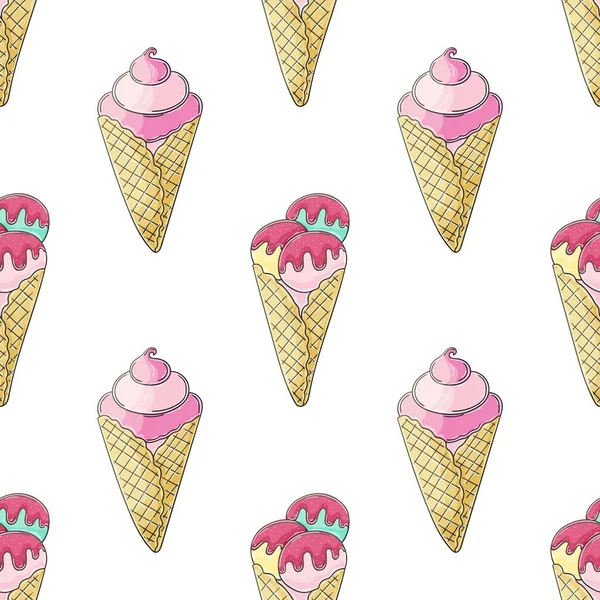 Cute Ice Cream Seamless Pattern Summer Holidays Popsicles Ice Cream — Image vectorielle