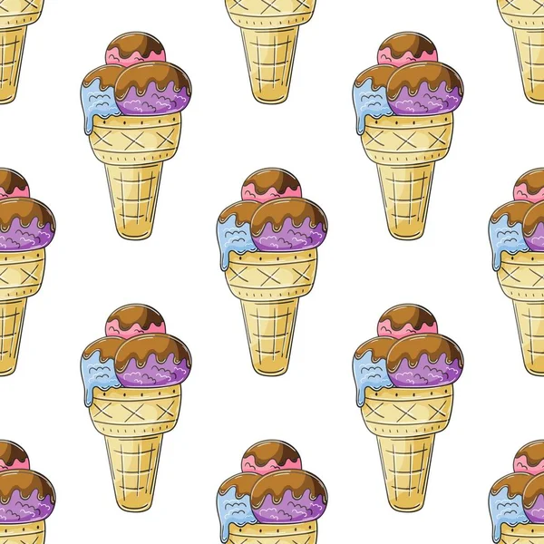 Cute Ice Cream Waffle Cones Seamless Pattern Wonderful Pattern Cold — ストックベクタ