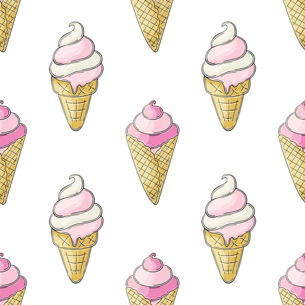Cute Ice Cream Waffle Cones Seamless Pattern Summer Wonderful Pattern — Image vectorielle