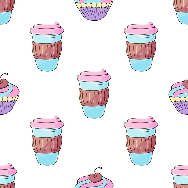 Coffee Milkshakes Seamless Pattern Cute Pattern Coffee Shop Coffee Lovers — Stockový vektor