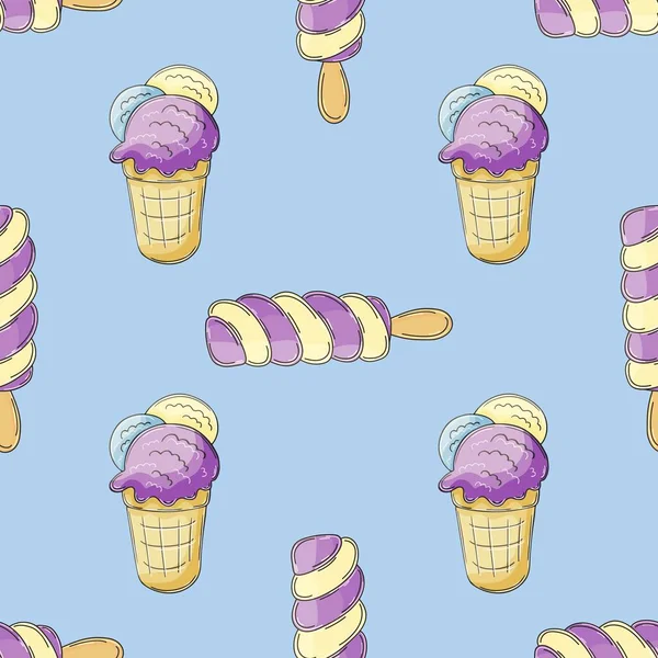 Blueberry Ice Cream Ice Cream Seamless Pattern Cute Summer Pattern — Stockvektor