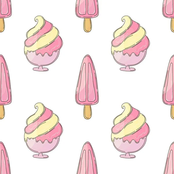 Berry Ice Cream Ice Cream Seamless Pattern Cute Summer Pattern — 图库矢量图片